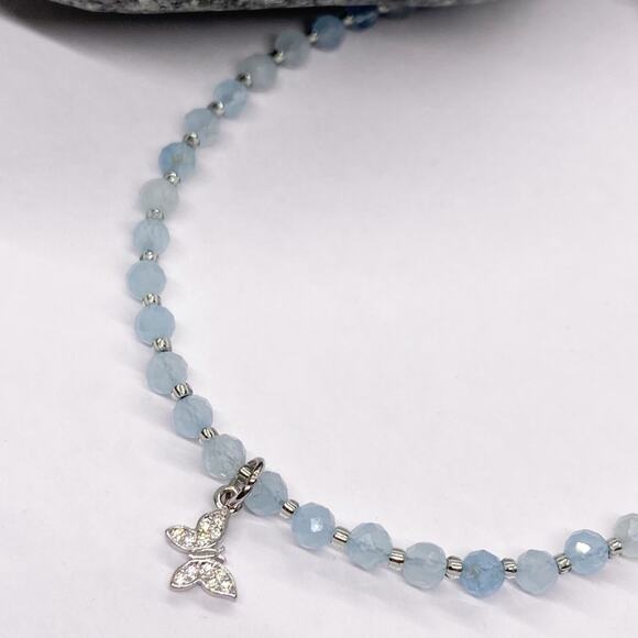 NEW Silver Butterfly & Aquamarine Layering Bracelet - Picture 7 of 10